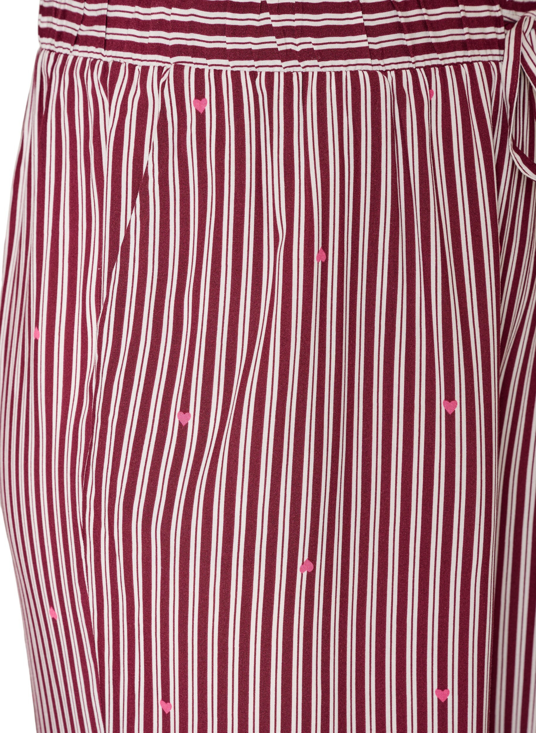 ZizziLoose fit nattbukser med striper og hjerter, M&oslash;rk Bordeaux, Packshot image number 2