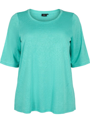 Bluse med 3/4-ermer, Turquoise, Packshot image number 0
