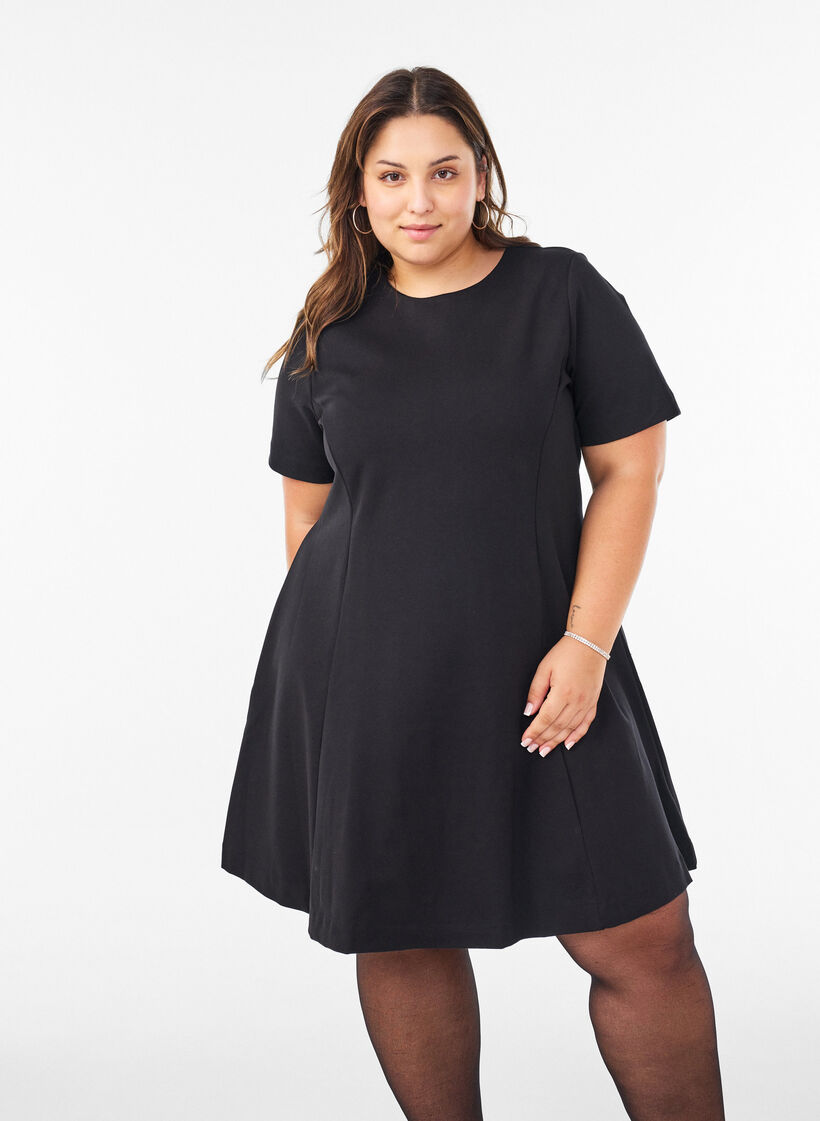 Kort A-linje jersey kjole, 0199, Model image number 0
