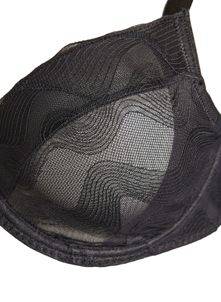 Heldekkende BH i mesh med bølgemønster, Svart, Packshot image number 2