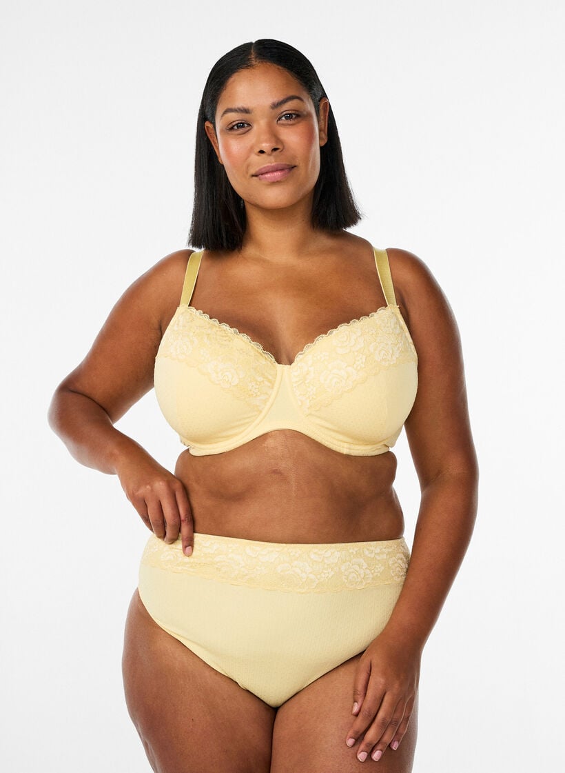 Polstret BH med blonder og dobbytekstur, Gul, Model image number 1