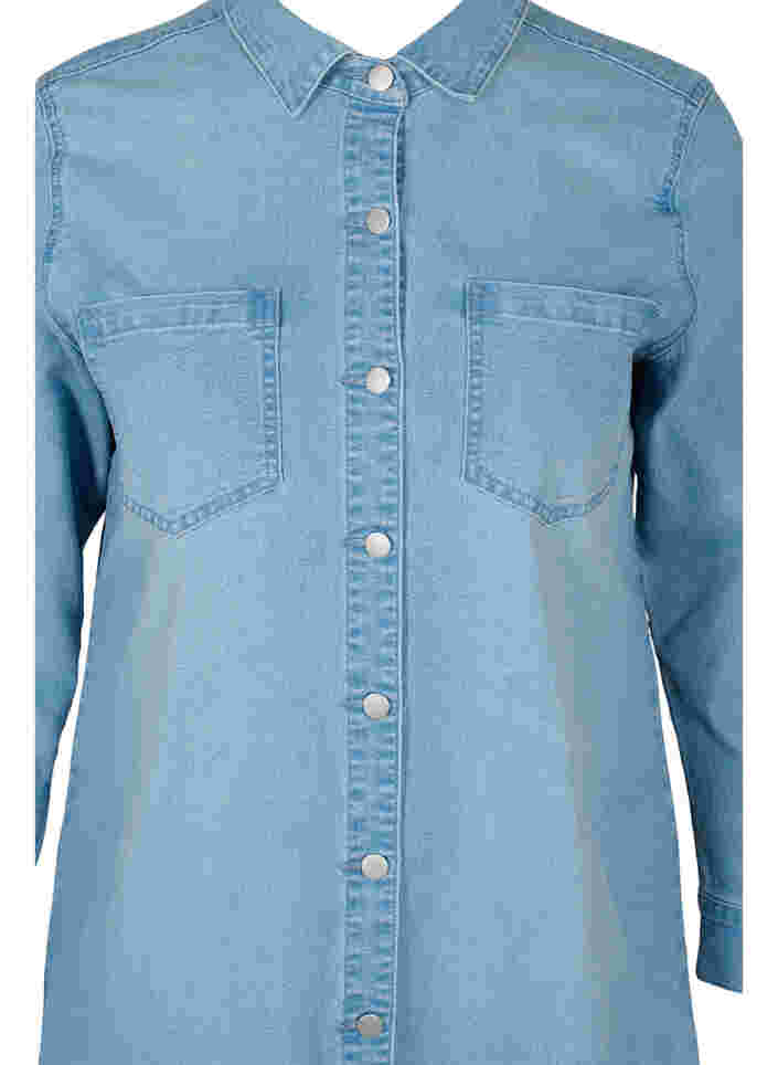 Denimkjole med frynser og knapper, Light blue denim, Packshot image number 2