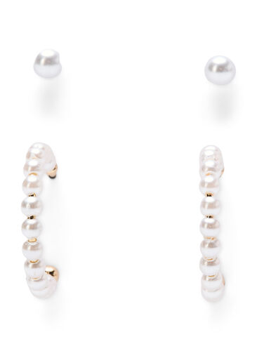 2 par øredobber med perler , Gold w. Pearl, Packshot image number 2