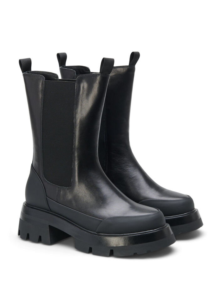 Skinnboot med chunky såle og bred passform, Black, Packshot