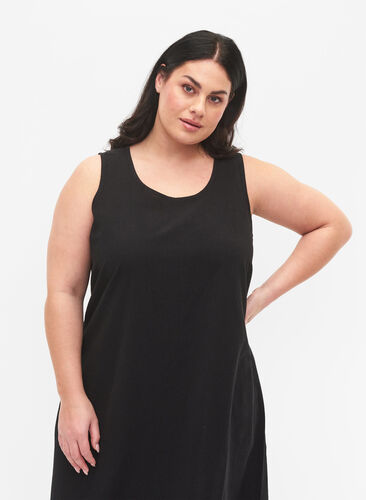 Bomullskjole uten ermer med A-form, Black, Model image number 2