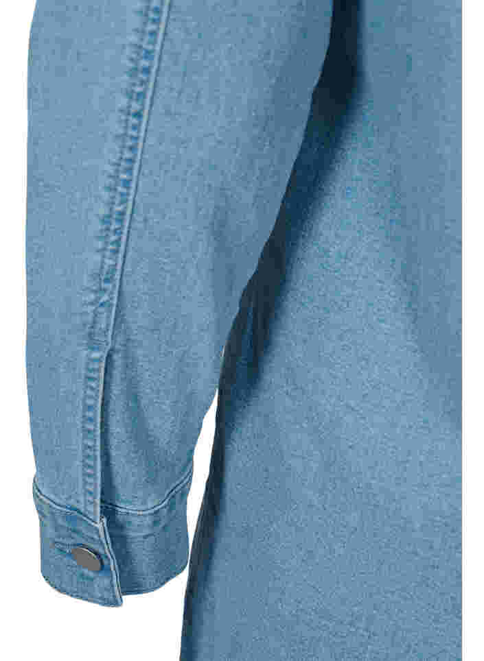 Denimkjole med frynser og knapper, Light blue denim, Packshot image number 3