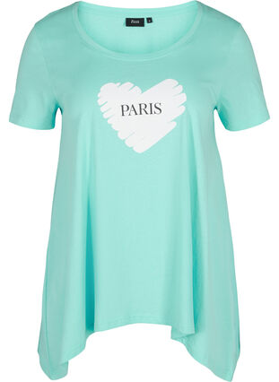Kortermet T-skjorte i bomull med A-form, Aqua Sky PARIS, Packshot image number 0