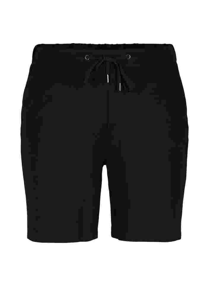 Løse shorts med knyting og lommer, Black, Packshot image number 0