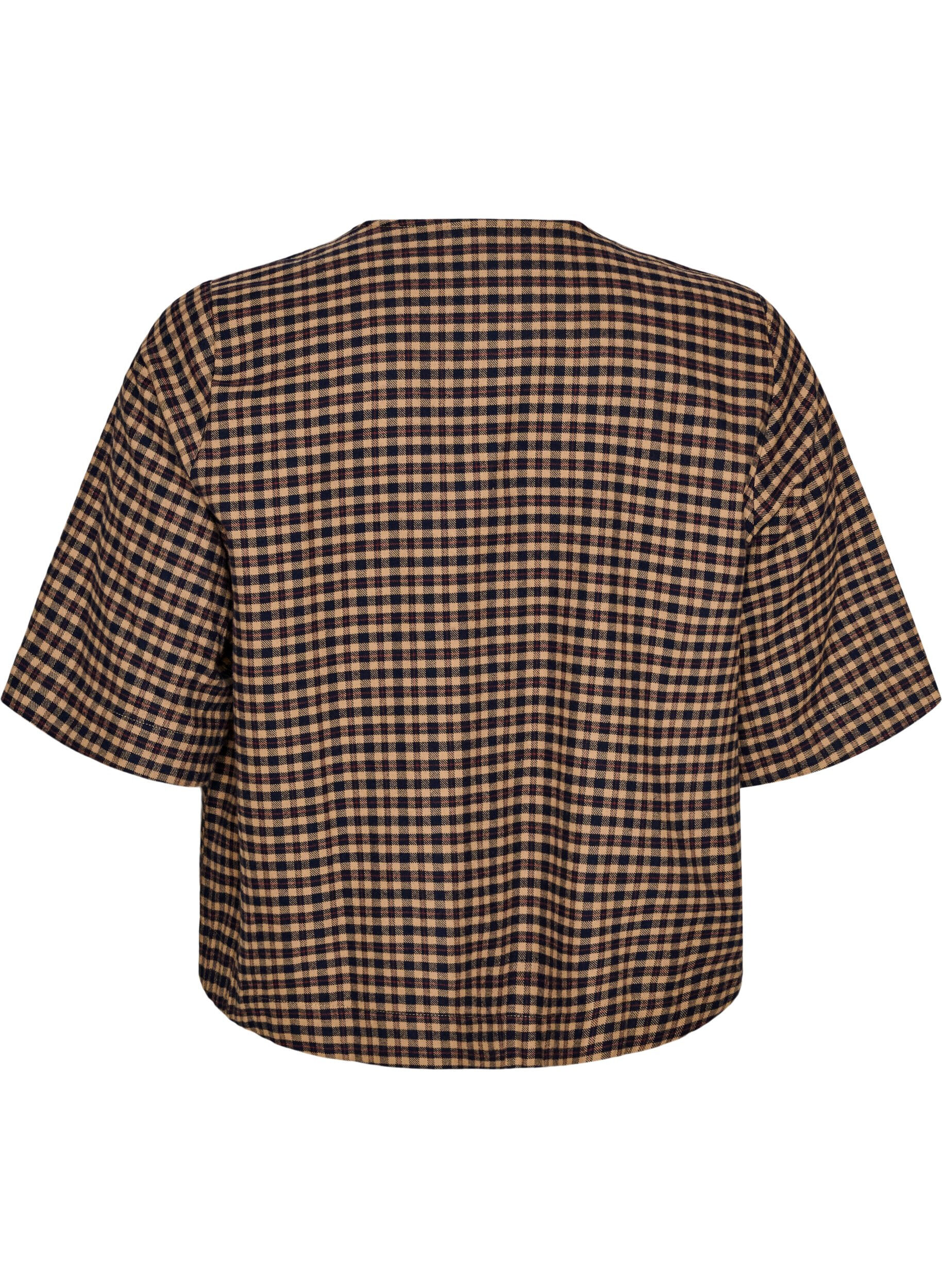 ZizziBluse med ruter og brystlommer, Brun, Packshot image number 1