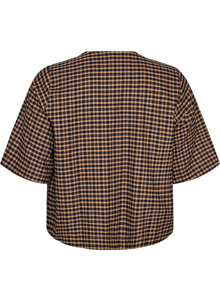 Bluse med ruter og brystlommer, Brun, Packshot
