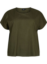 Kortermet bluse i bomullsblanding med lin