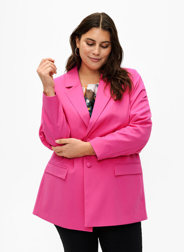 Zizzi Klassisk blazer med knappelukking, Pink Yarrow, Model image number 0