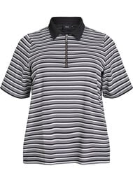Stripete poloskjorte med korte ermer og glidelås, Black S White Zip