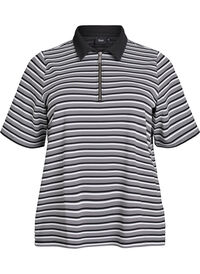Stripete poloskjorte med korte ermer og glidelås, Svart Stripete poloskjorte med korte ermer og glidelås