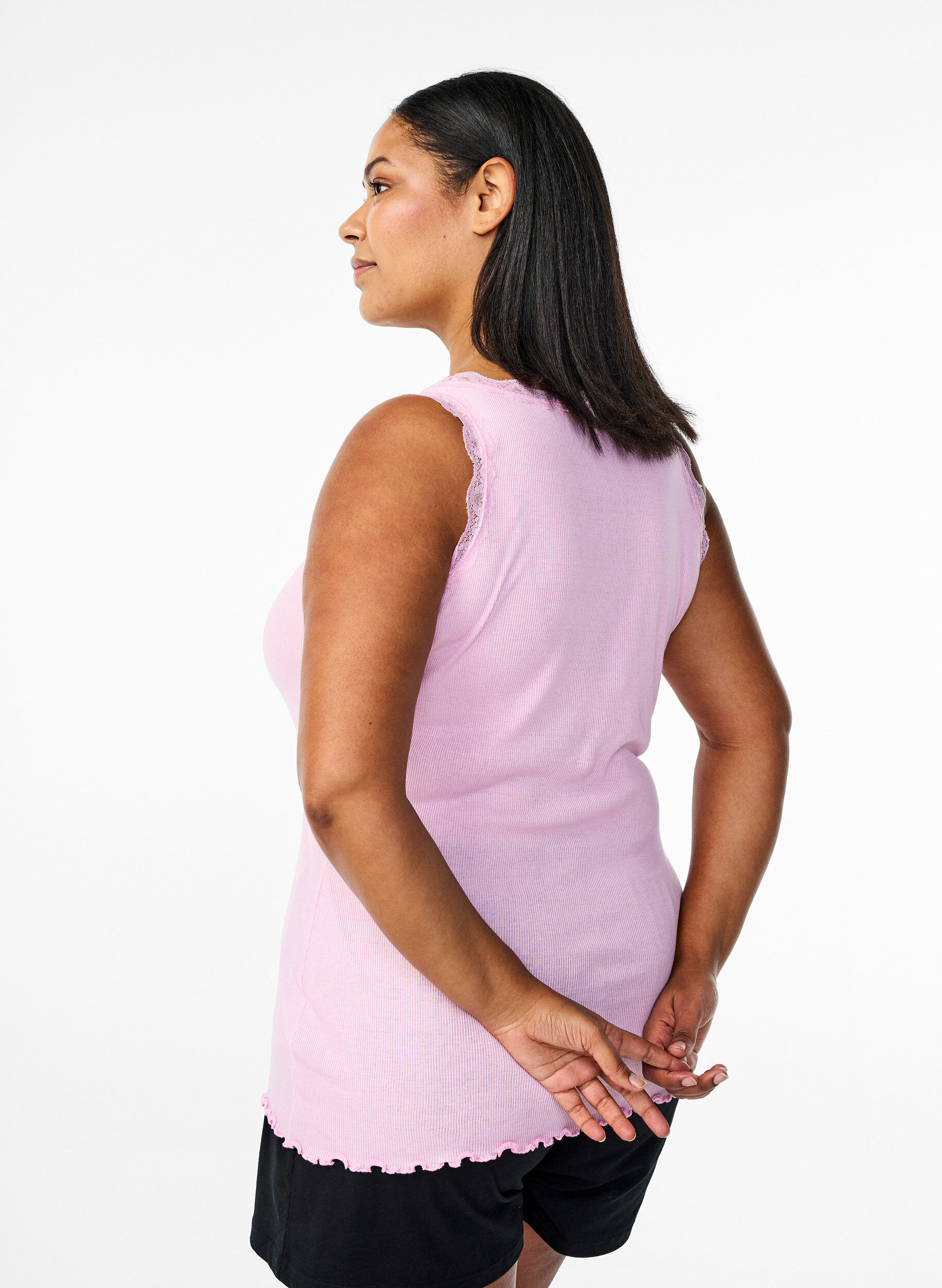 Zizzi Topp med blondekant, Rosa, Model image number 2