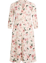 Midikjole med smock og dekorative knapper, Beige