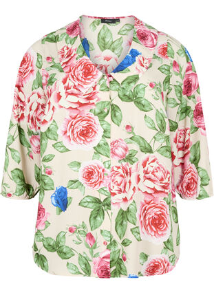 Blomstrete skjorte med 3/4-ermer, Bright Flower, Packshot image number 0