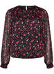 Blomstret chiffongbluse med gjennomsiktige ermer, Svart, Packshot image number 0