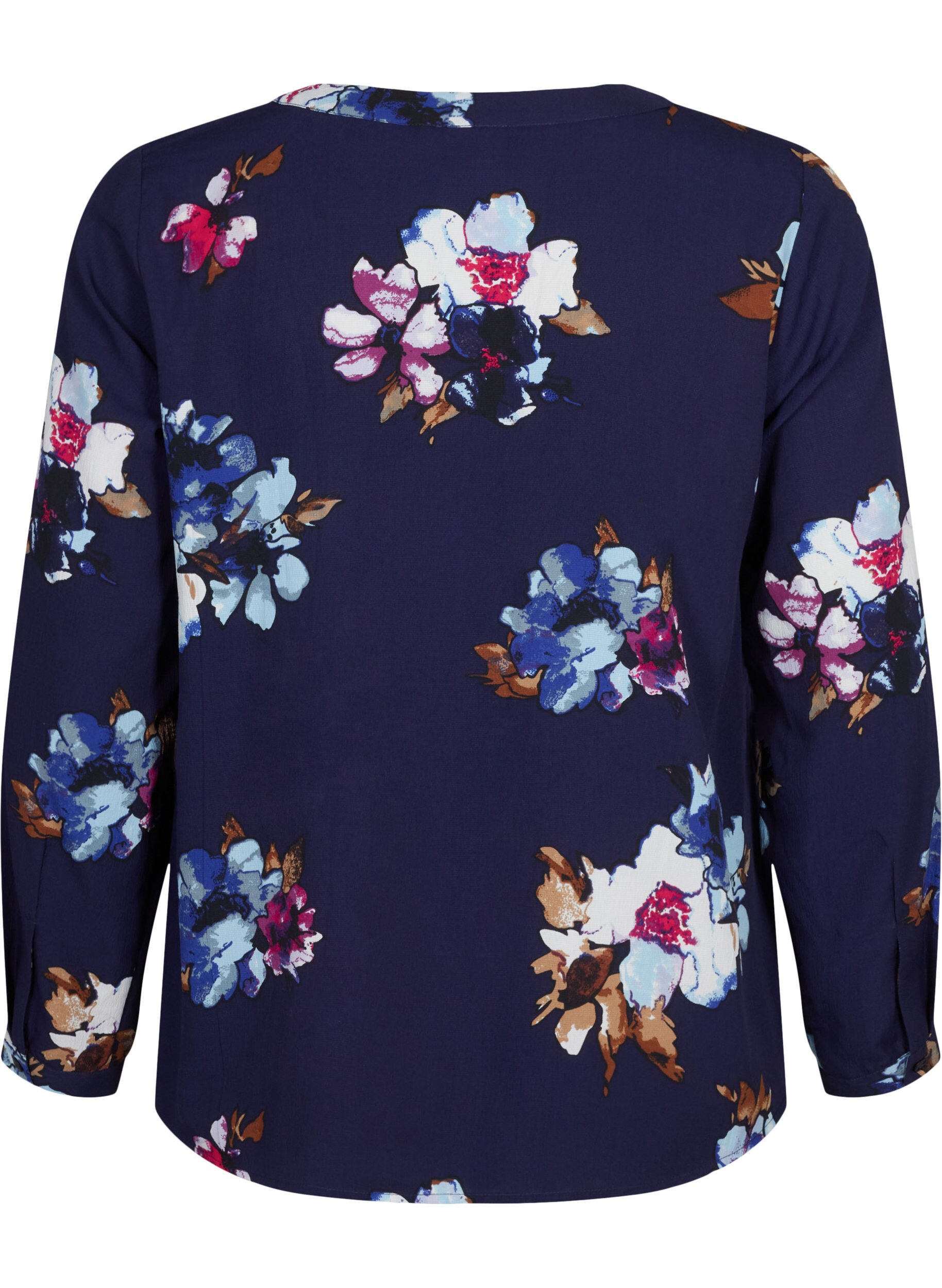 Zizzi FLASH - Langermet bluse med m&oslash;nster, Big Blue Flower, Packshot image number 1