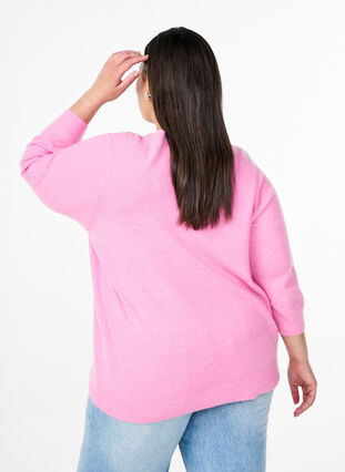 Zizzi Strikket bluse med blomster og 3/4 ermer, Begonia Pink Mel., Model image number 1