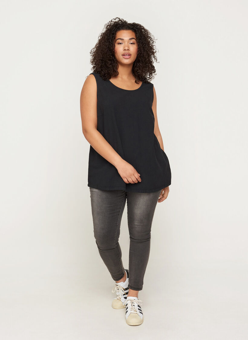 Bomullstopp uten ermer, Black, Model image number 2