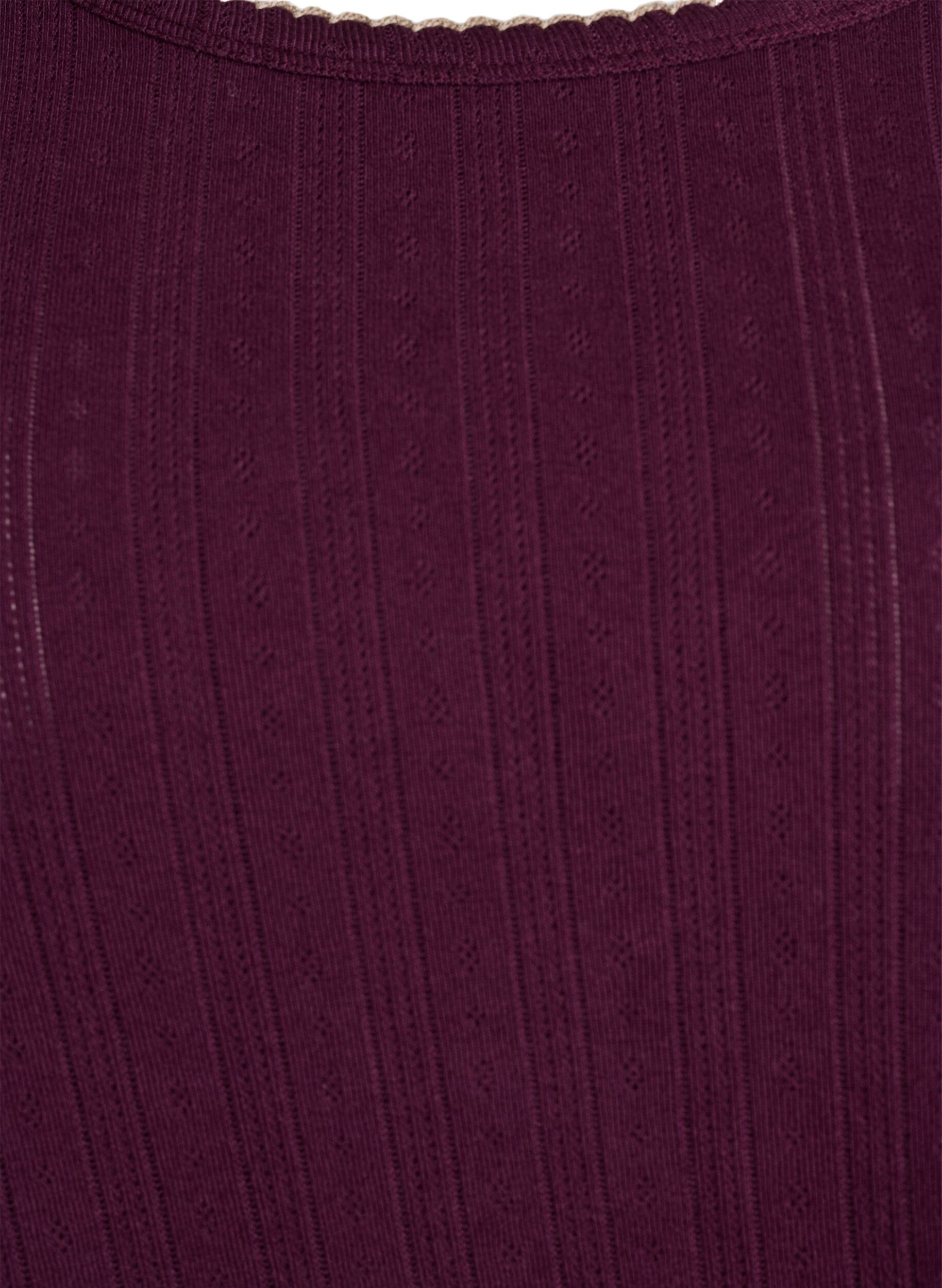 Zizzi&Oslash;kologisk bomulls pyjamatopp med hullbroderi, M&oslash;rk Bordeaux, Packshot image number 2