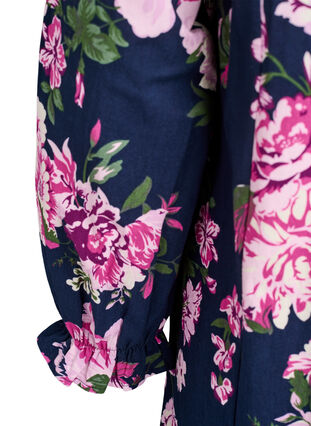 Zizzi Kort bomullskjole med V-hals og lange ermer, Blå, Packshot image number 3