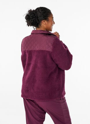 Zizzi Fleecejakke med quiltede detaljer, Grape Wine, Model image number 1