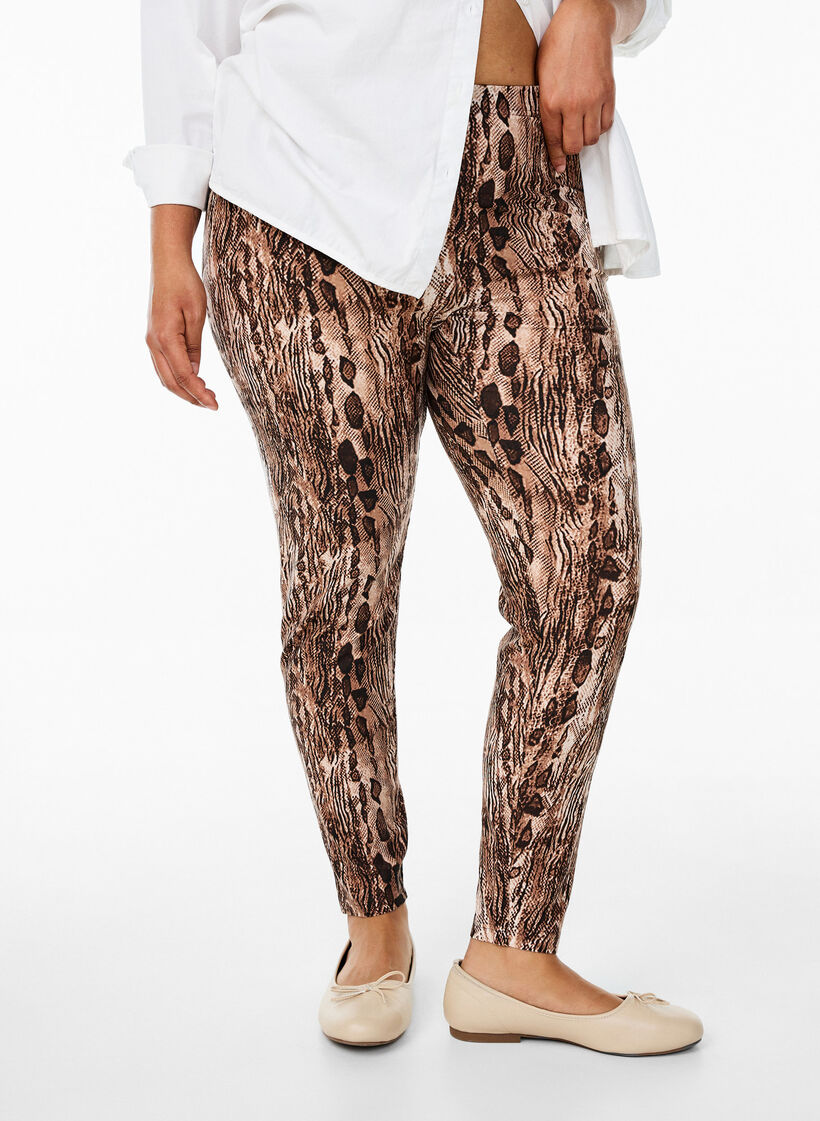 Viskose leggings med print, Brun, Model image number 0