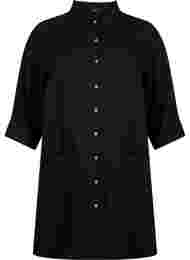 Lang viskoseskjorte med lommer og 3/4-ermer, Black