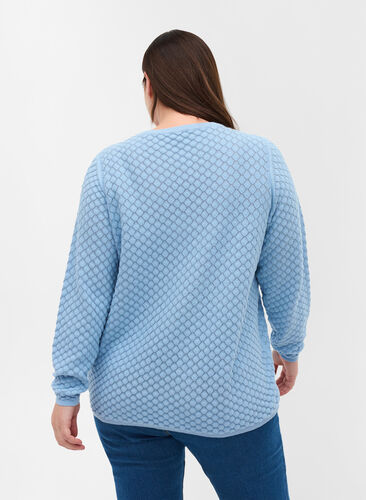 Strikkebluse i økologisk bomull med lange ermer, Chambray Blue, Model image number 1