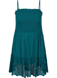 Strandkjole i viskose med smock og broderi anglaise, Deep Teal