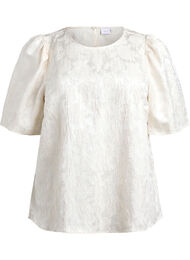 Bluse med jacquard mønster og puffede ermer, Whisper White