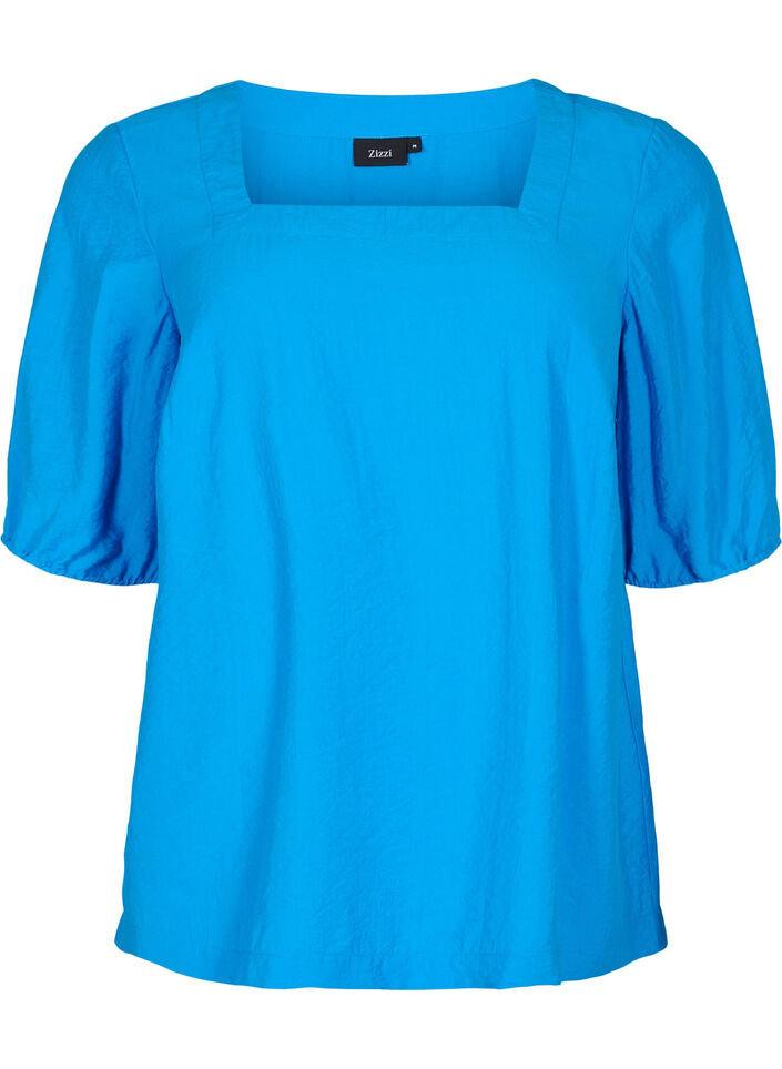 Bluse med ballongermer, Indigo Bunting, Packshot image number 0