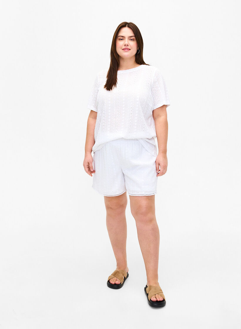 Kortermet bluse med teksturmønster, Bright White, Model image number 2