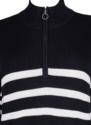 Stripete strikkegenser med høy krage, Black w.Cloud Dancer, Packshot image number 2