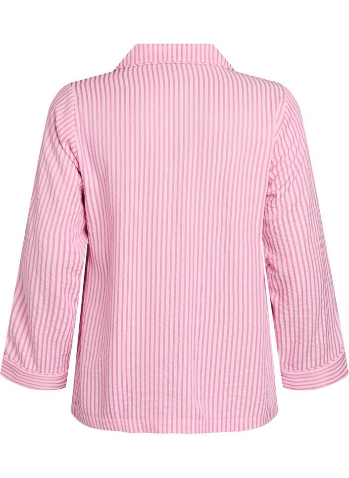 Seersucker pyjamas-skjorte med lange ermer, Rosa, Packshot image number 1
