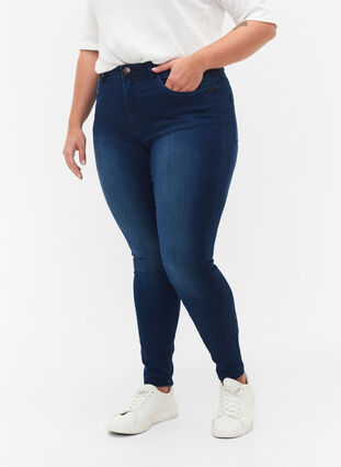 Super slim Amy jeans med høyt liv, Blue denim, Model image number 2