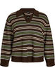 Strikkebluse med striper og poloskjorte krage, Brun, Packshot image number 0