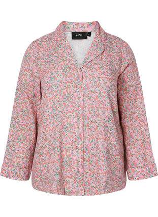 Pysjamasskjorte i bomull med blomstermønster, Powder Pink, Packshot image number 0