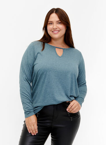 Melange bluse med lange ermer, Scarab Mel. , Model image number 0