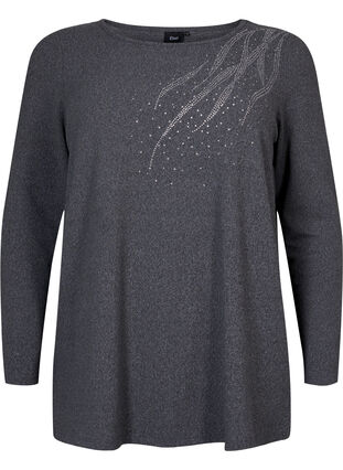 Bluse med smilisten og rund hals, Dark Grey Melange, Packshot image number 0