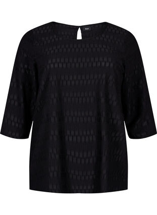 Mønstrete bluse med 3/4-ermer, Black, Packshot image number 0