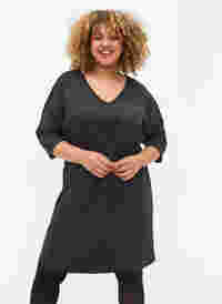 Melert kjole med 3/4-ermer og V-hals, Dark Grey Mel., Model