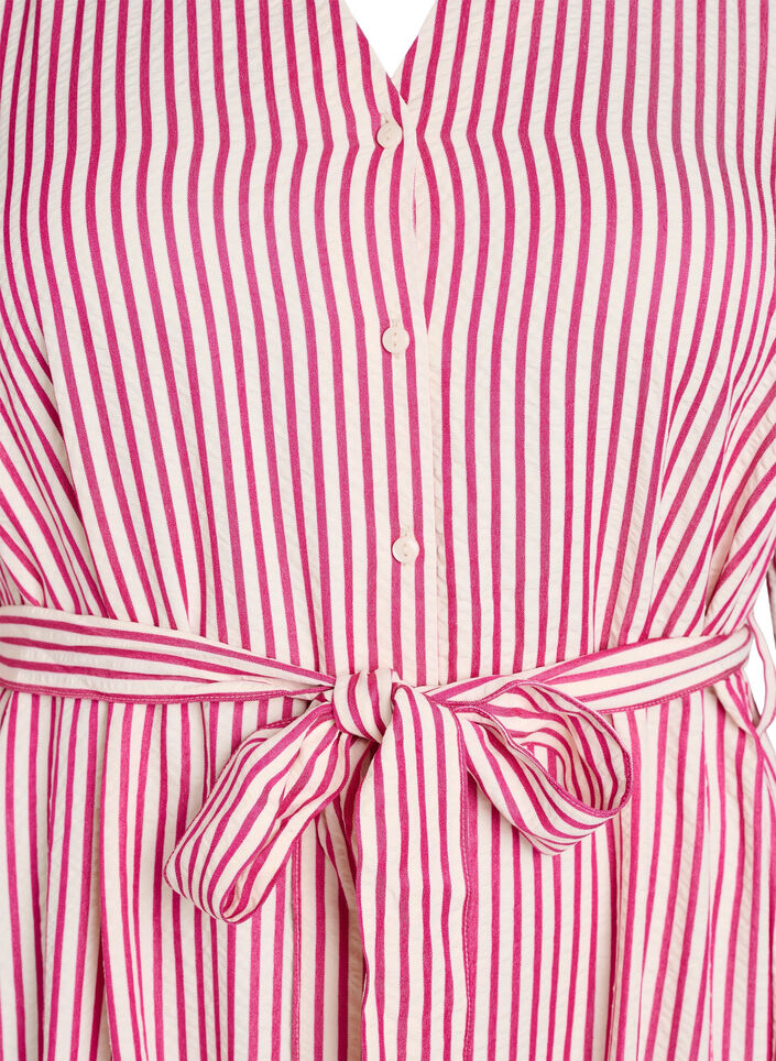 Skjortekjole i ankellengde med bindebelte og striper, Rosa, Packshot image number 2