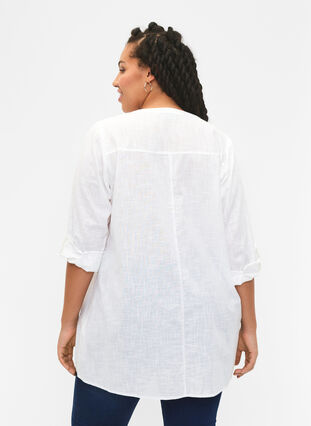 Zizzi Tunika i bomull med 3/4-ermer, Bright White, Model image number 1