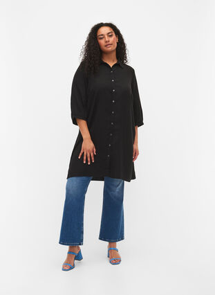 Lang skjorte med 3/4-ermer i lyocell (TENCEL™), Black, Model image number 2