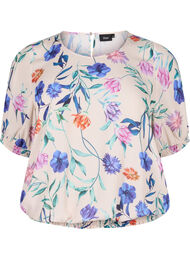 Blomstret bluse med vaffelsøm, Buttercream Blue Fl.