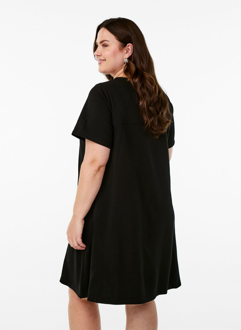 Jerseykjole med korte ermer og lommer, Svart, Model image number 2