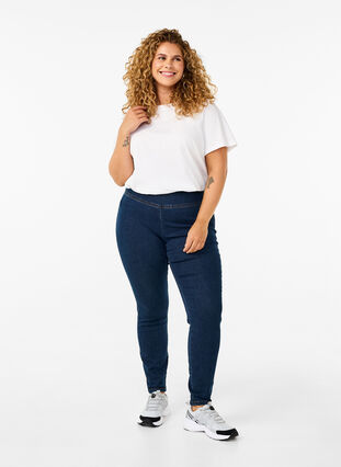 Zizzi Elastiske jeggings med høy midje, Dark Blue, Model image number 0